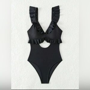 Black Cut Out Ruffle One Piece Swimsuit